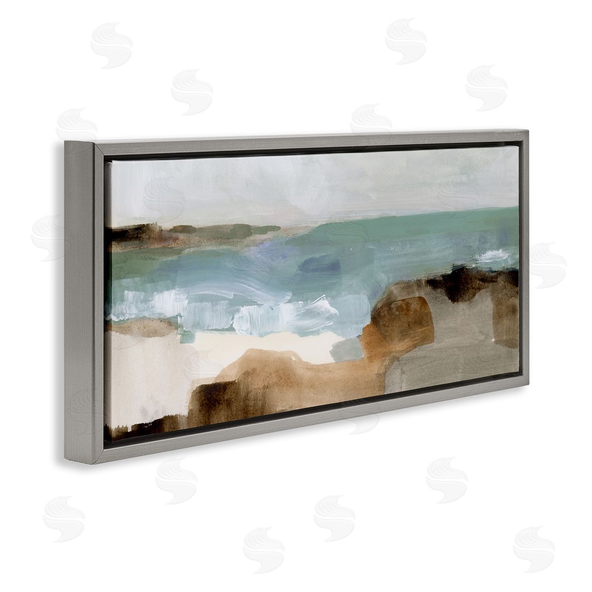 Abstract Ocean Wave Landscape Grey Floating Frame Canvas Wall Art, Home Decor by Victoria Barnes