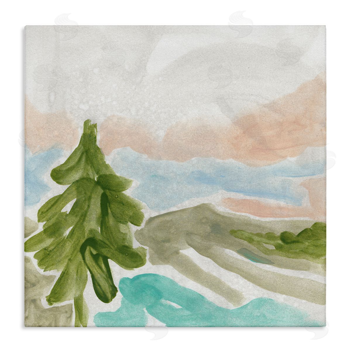 June Erica Vess Tree Forest Landscape Abstract Lake Mountain Range Stretched Canvas Wall Art Print