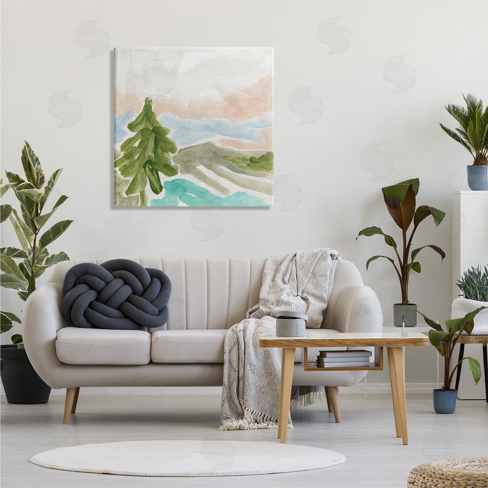 June Erica Vess Tree Forest Landscape Abstract Lake Mountain Range Canvas Wall Art in Room