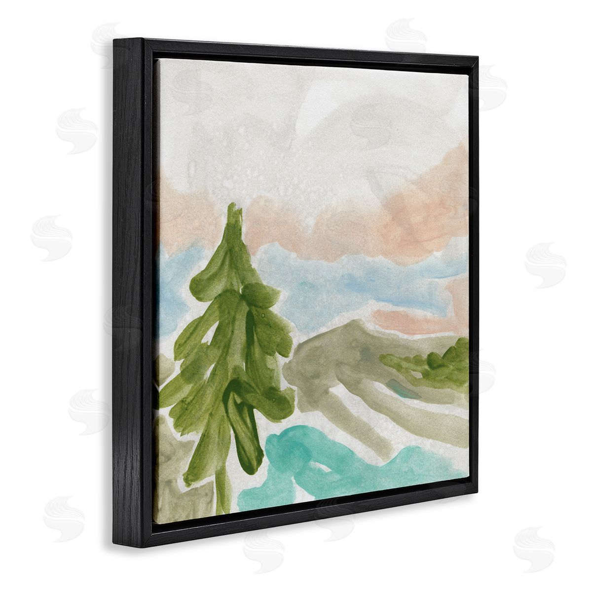 June Erica Vess Tree Forest Landscape Abstract Lake Mountain Range Black Floating Frame Canvas Wall Art Print