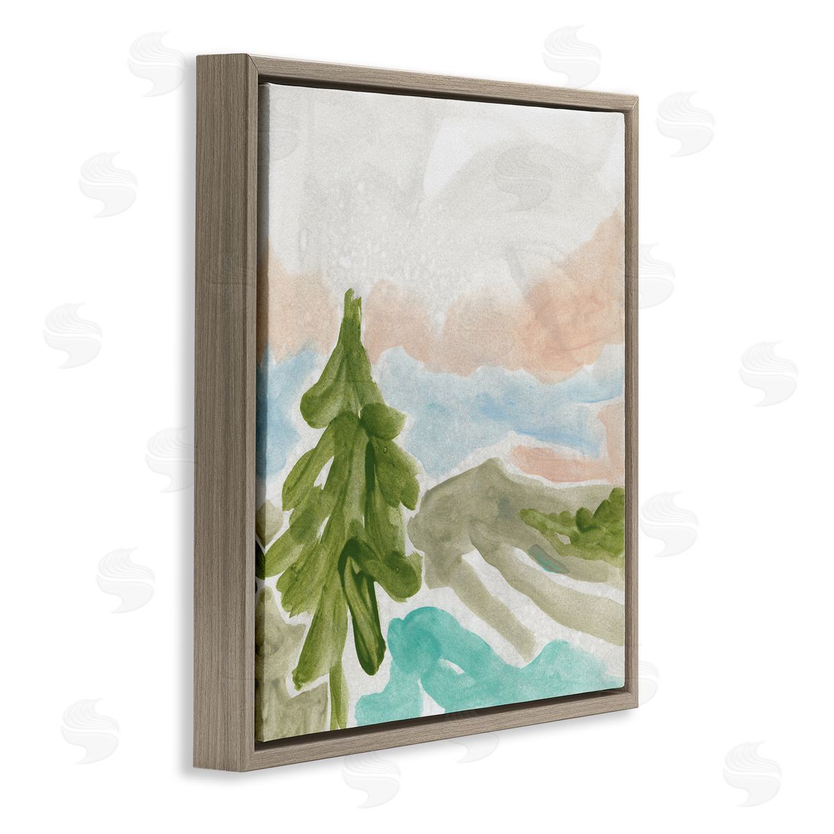 June Erica Vess Tree Forest Landscape Abstract Lake Mountain Range Brown Floating Frame Canvas Wall Art Print
