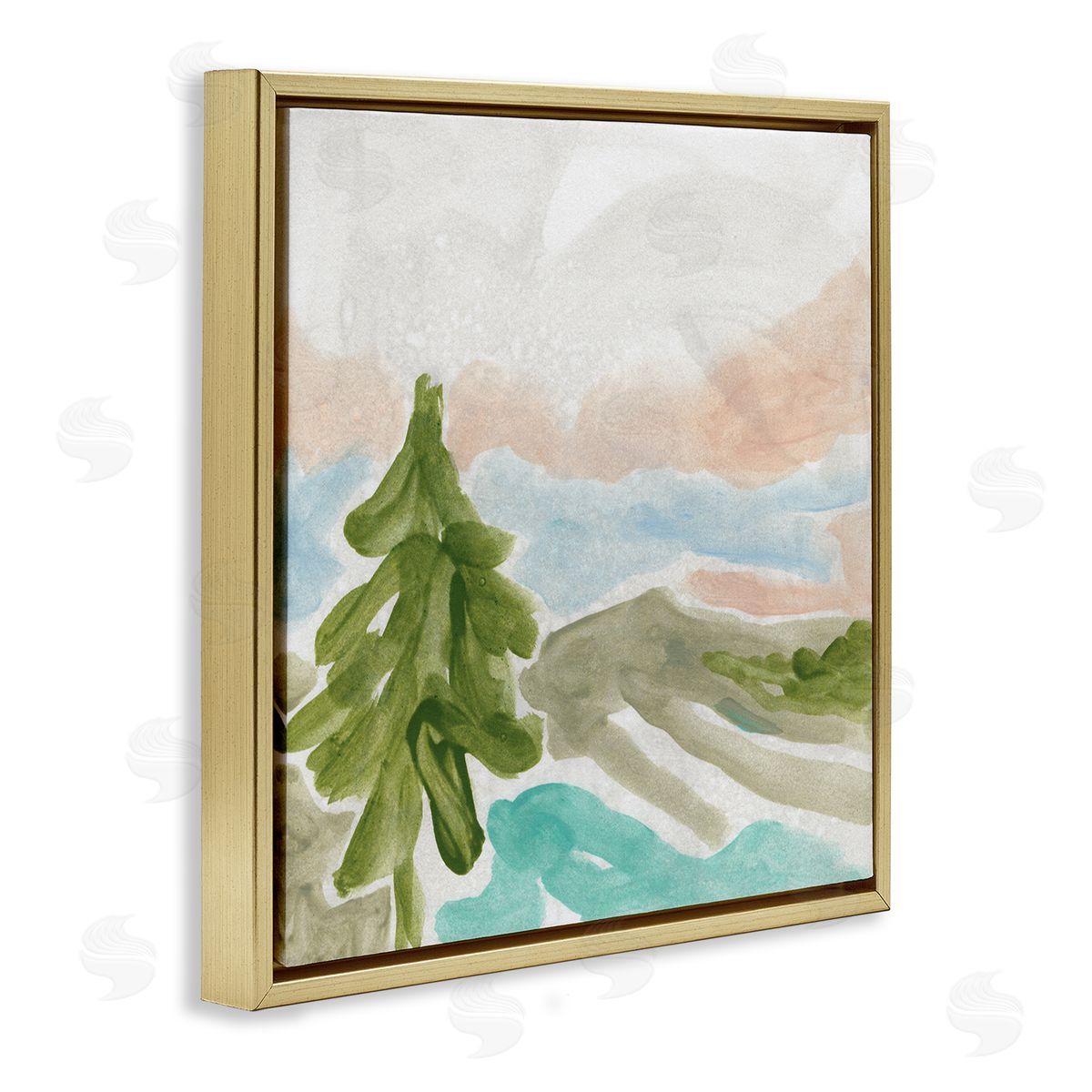 June Erica Vess Tree Forest Landscape Abstract Lake Mountain Range Gold Floating Frame Canvas Wall Art Print