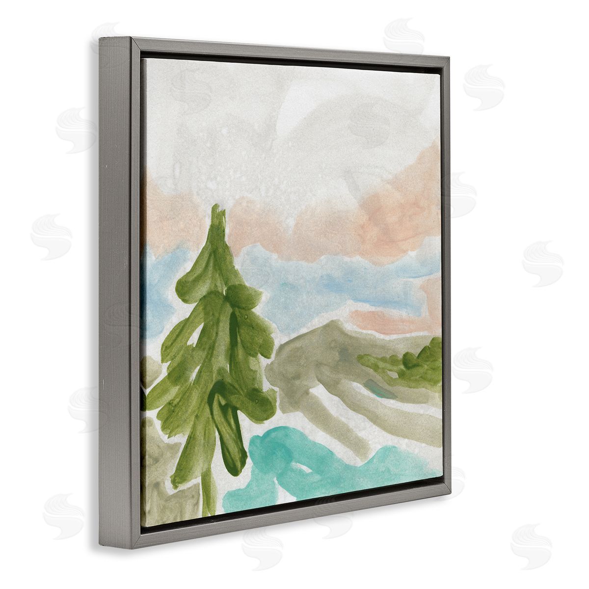 June Erica Vess Tree Forest Landscape Abstract Lake Mountain Range Gray Floating Frame Canvas Wall Art Print