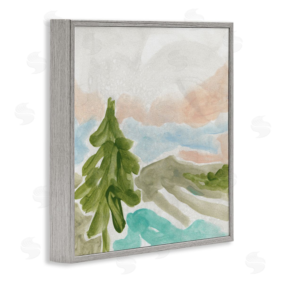 June Erica Vess Tree Forest Landscape Abstract Lake Mountain Range Gray Framed Glicee Wall Art Print
