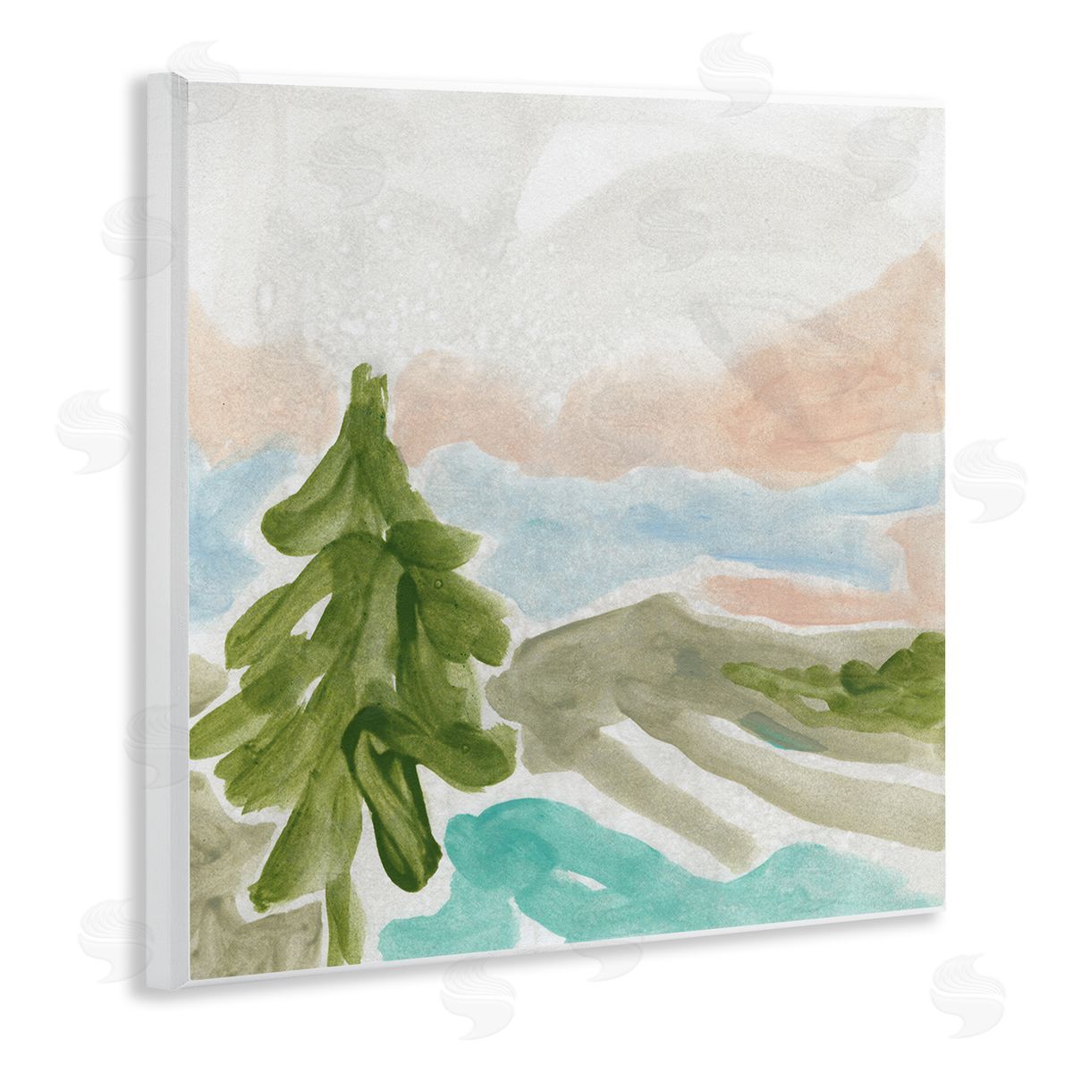 June Erica Vess Tree Forest Landscape Abstract Lake Mountain Range Wooden Wall Plaque Art Print