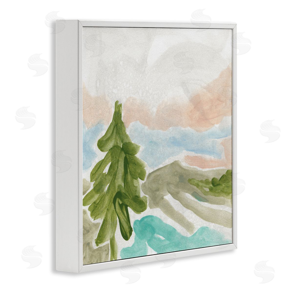 June Erica Vess Tree Forest Landscape Abstract Lake Mountain Range White Framed Glicee Wall Art Print