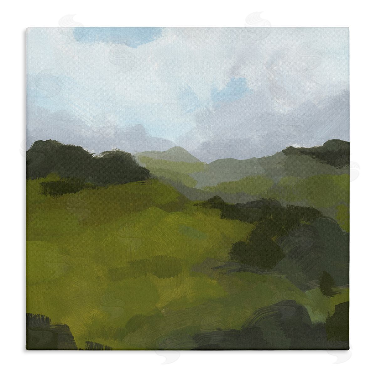 Jacob Green Thick Green Meadow Landscape Cloudy Hazy Sky Stretched Canvas Wall Art Print