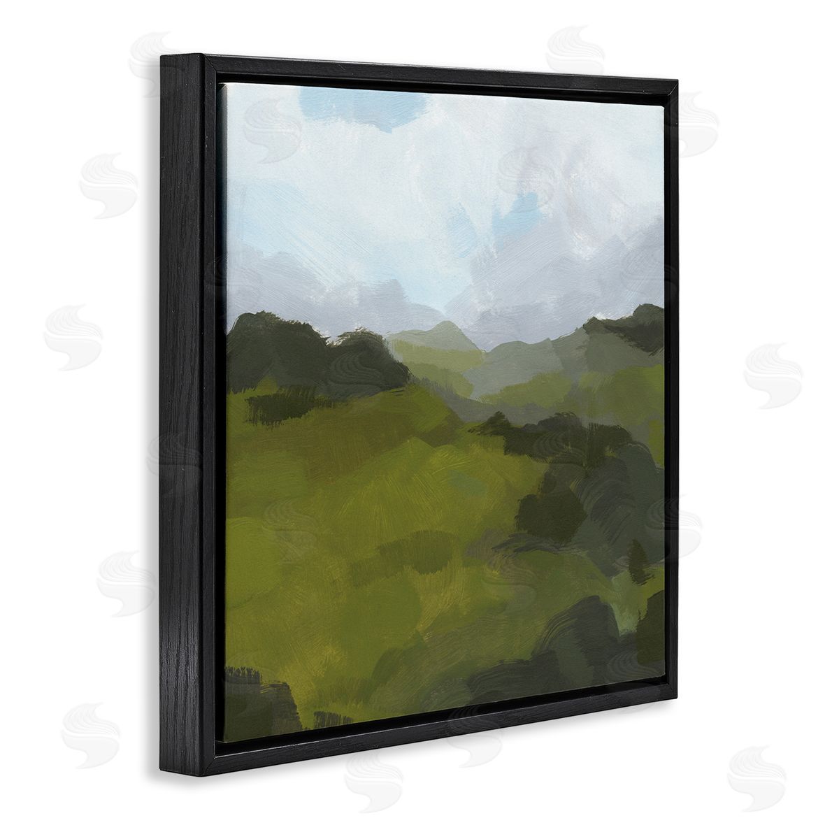 Jacob Green Thick Green Meadow Landscape Cloudy Hazy Sky Black Floating Frame Canvas Wall Art Print