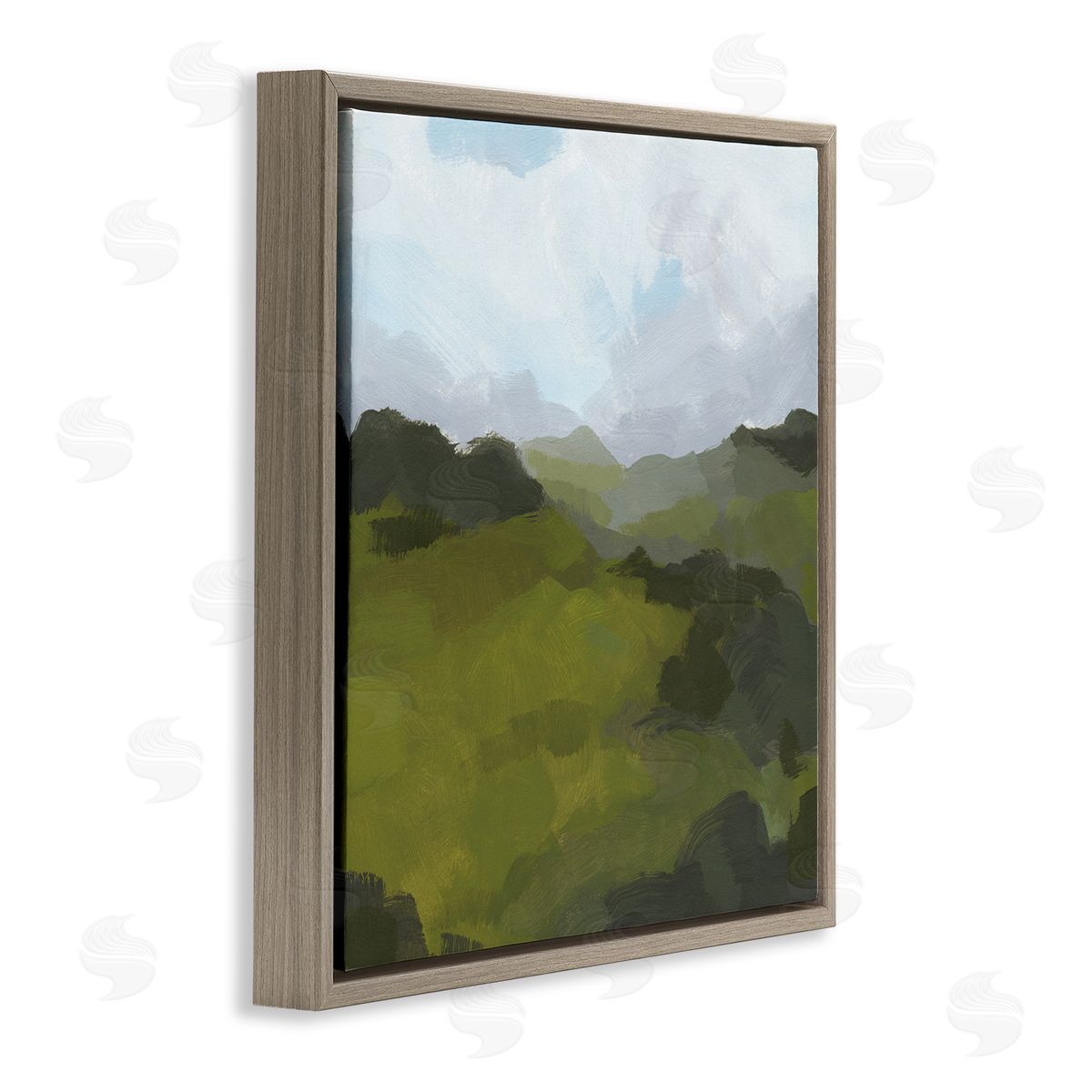 Jacob Green Thick Green Meadow Landscape Cloudy Hazy Sky Brown Floating Frame Canvas Wall Art Print