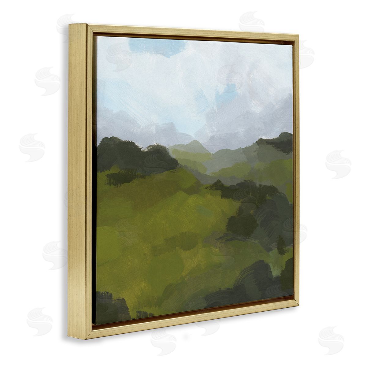 Jacob Green Thick Green Meadow Landscape Cloudy Hazy Sky Gold Floating Frame Canvas Wall Art Print