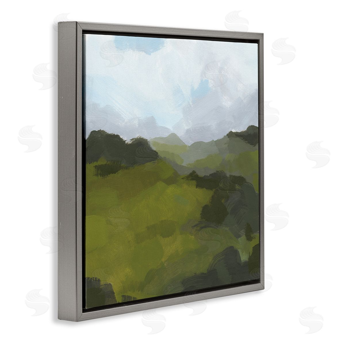Jacob Green Thick Green Meadow Landscape Cloudy Hazy Sky Gray Floating Frame Canvas Wall Art Print