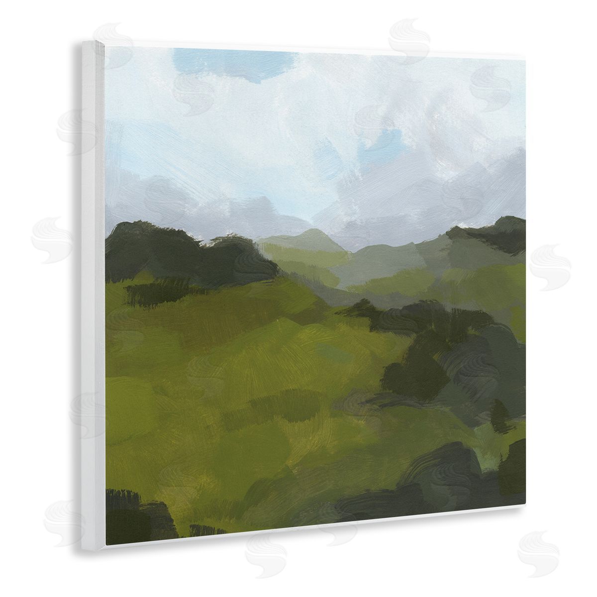 Jacob Green Thick Green Meadow Landscape Cloudy Hazy Sky Wooden Wall Plaque Art Print