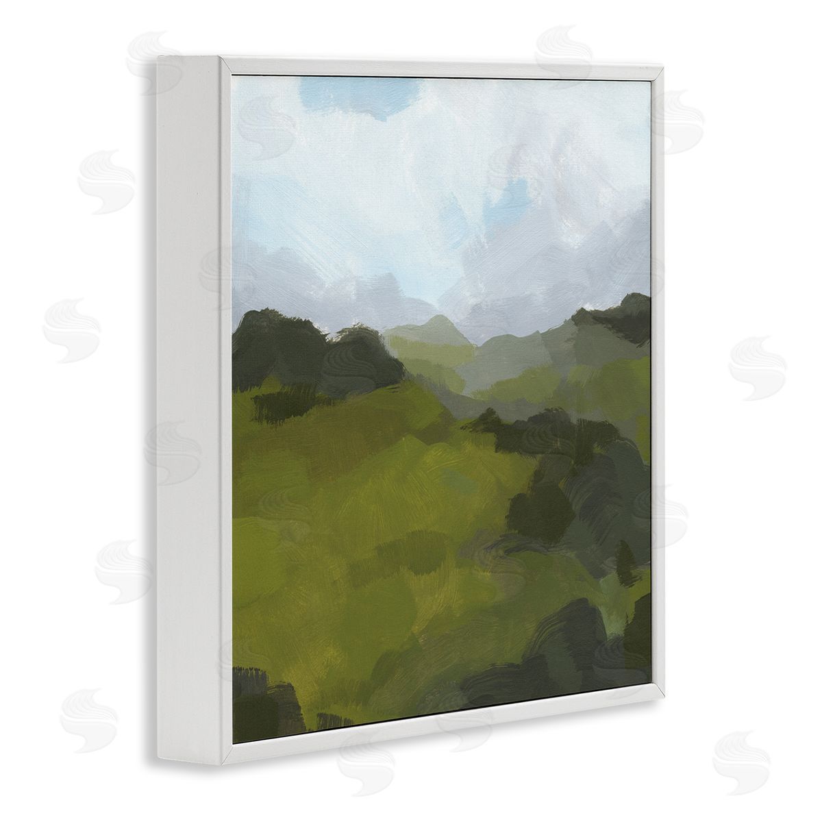 Jacob Green Thick Green Meadow Landscape Cloudy Hazy Sky White Framed Glicee Wall Art Print