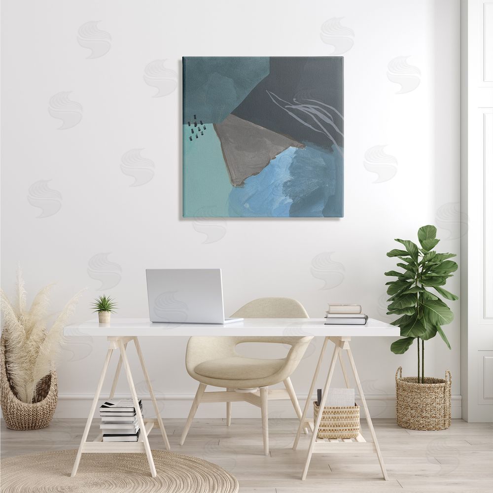 Jacob Green Steely Abstract Industrial Shapes Blue Green Grey Canvas Wall Art in Room