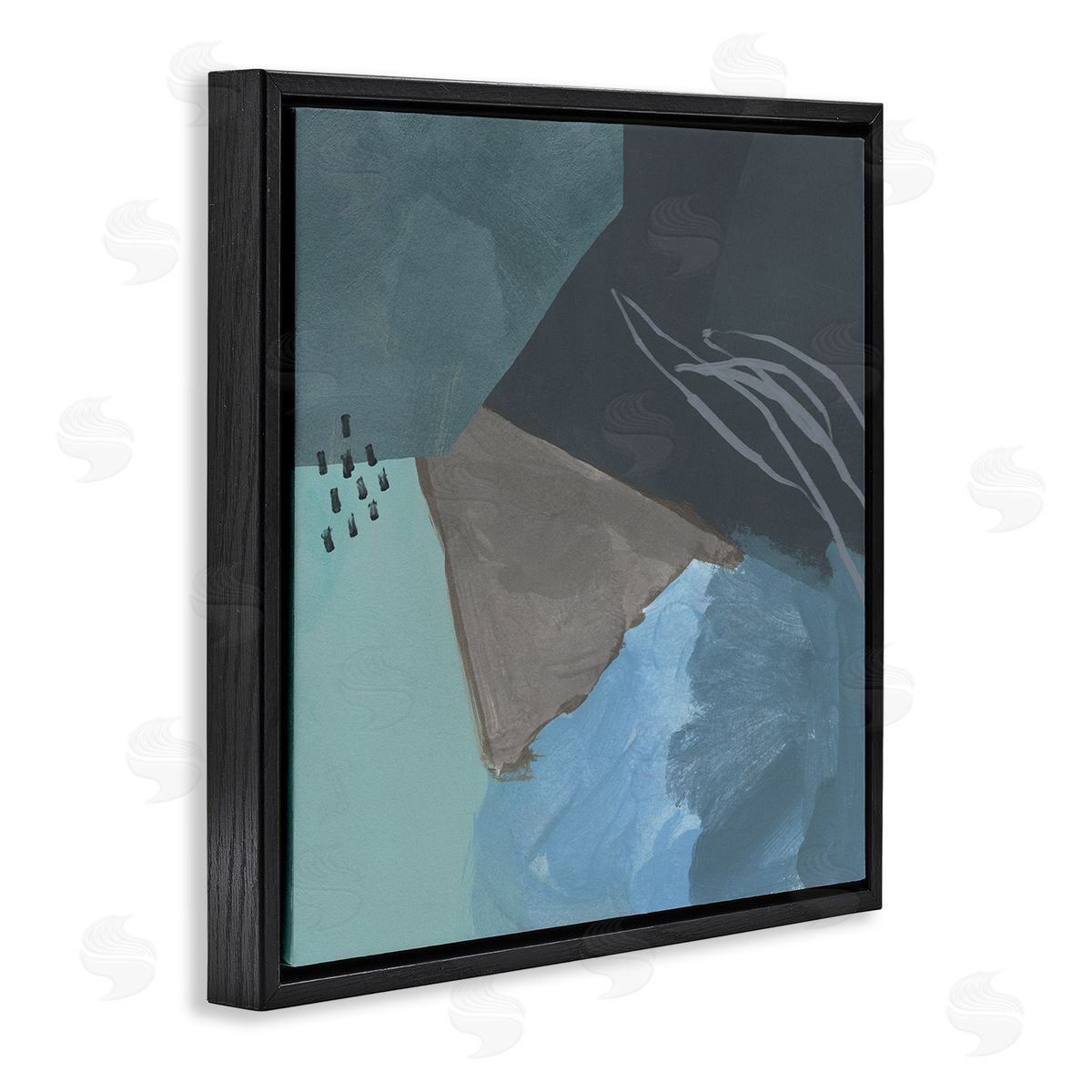 Jacob Green Steely Abstract Industrial Shapes Blue Green Grey Black Floating Frame Canvas Wall Art Print