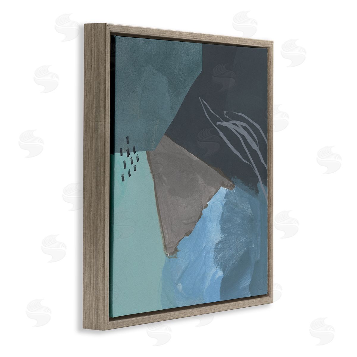 Jacob Green Steely Abstract Industrial Shapes Blue Green Grey Brown Floating Frame Canvas Wall Art Print