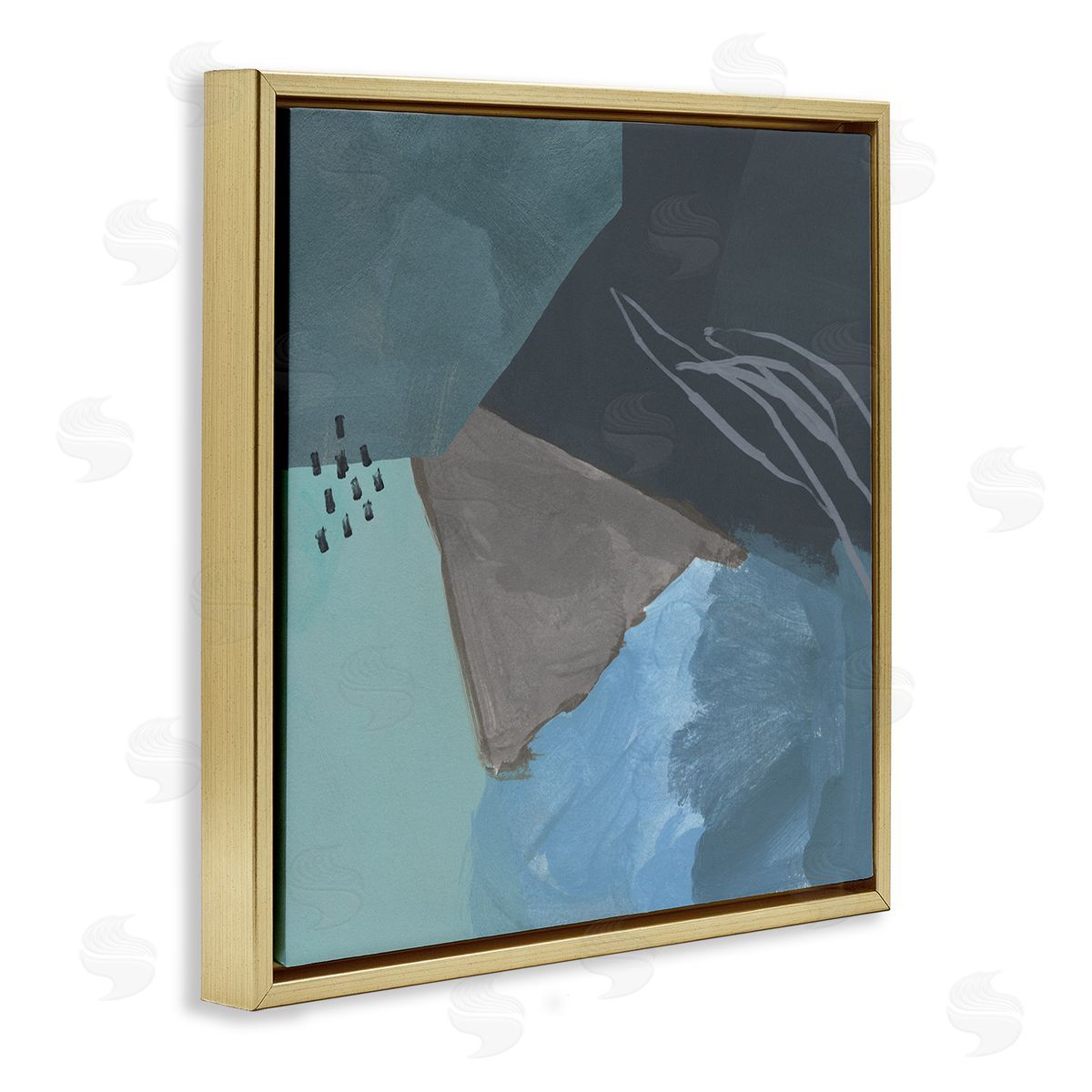 Jacob Green Steely Abstract Industrial Shapes Blue Green Grey Gold Floating Frame Canvas Wall Art Print