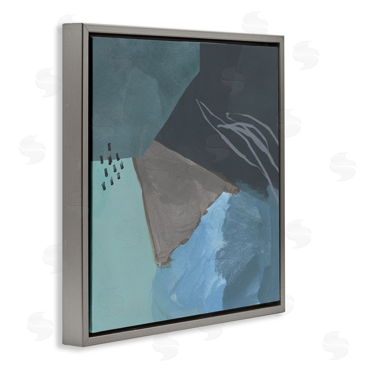 Jacob Green Steely Abstract Industrial Shapes Blue Green Grey Gray Floating Frame Canvas Wall Art Print