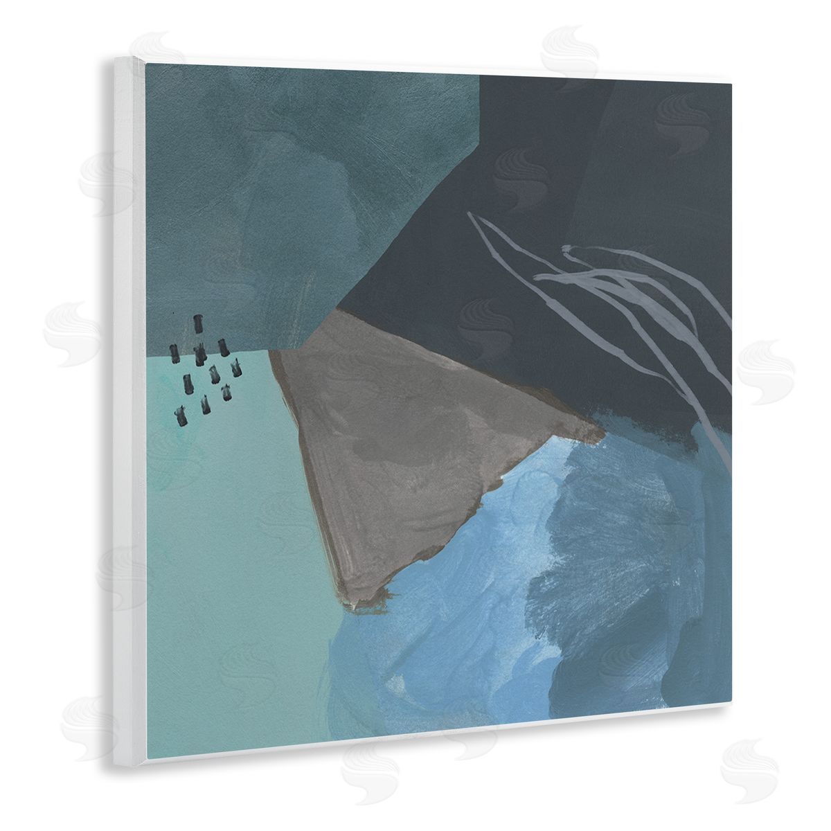 Jacob Green Steely Abstract Industrial Shapes Blue Green Grey Wooden Wall Plaque Art Print