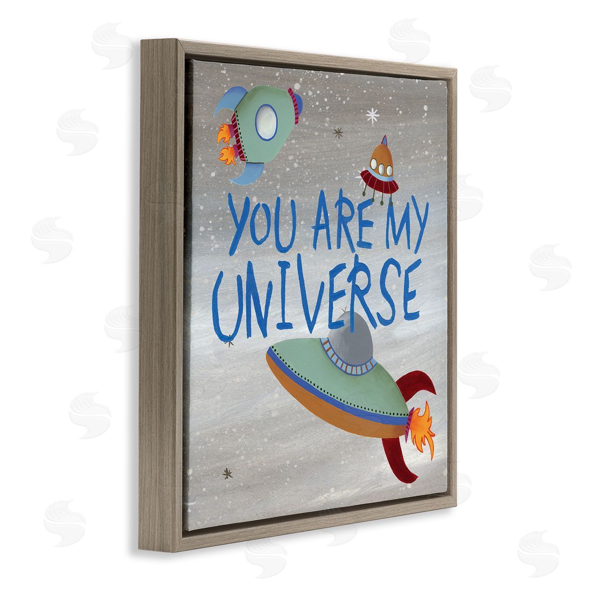 Regina Moore You're My Universe Quote Sci-Fi Outer Space UFO Brown Floating Frame Canvas Wall Art Print