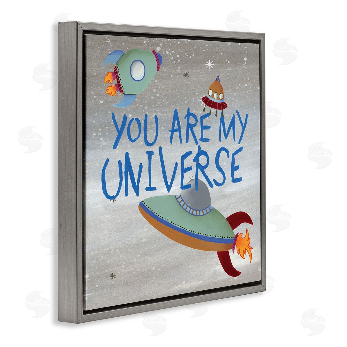 Regina Moore You're My Universe Quote Sci-Fi Outer Space UFO Gray Floating Frame Canvas Wall Art Print