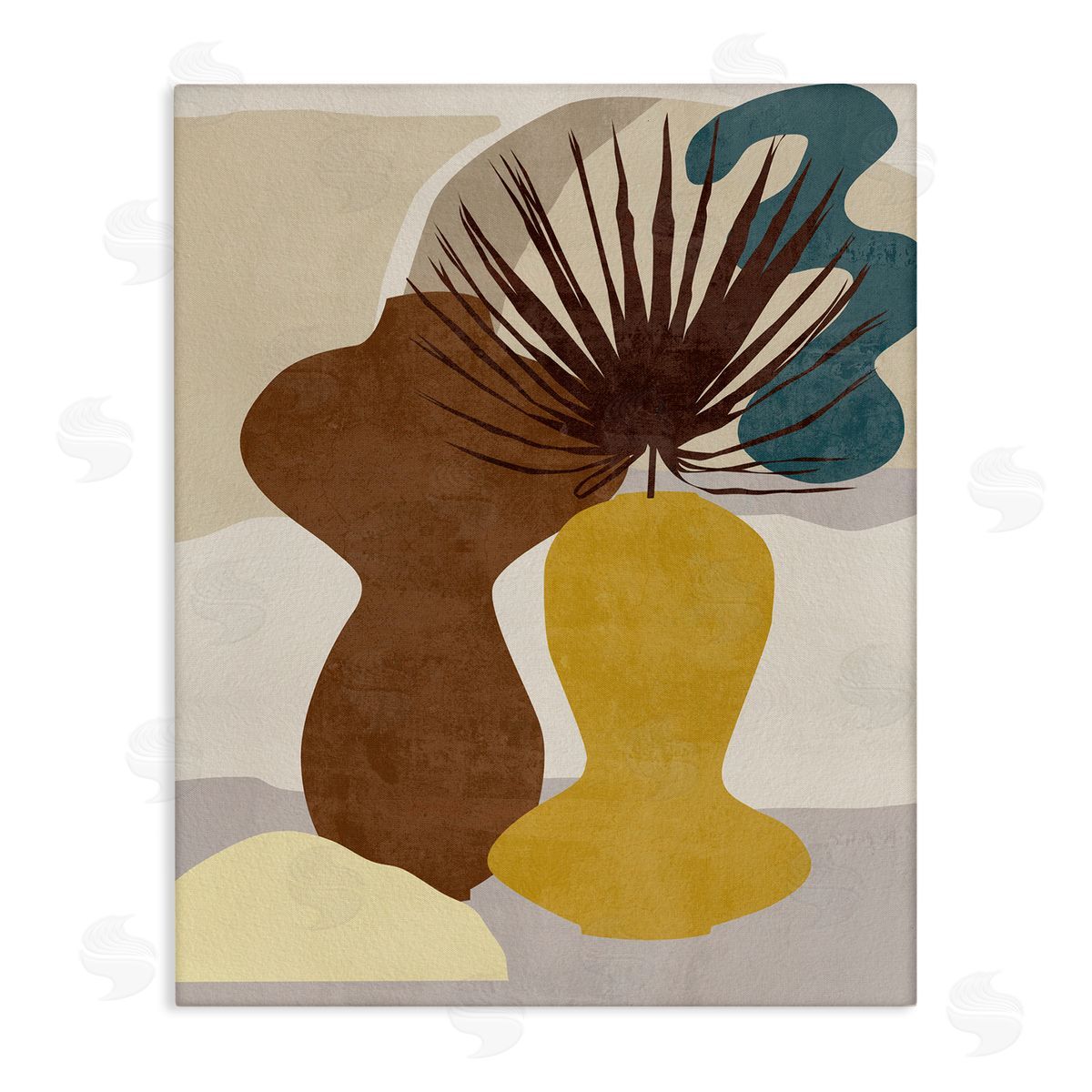 Melissa Wang Groovy Decorated Vases Brown Yellow Potted Palm Plant