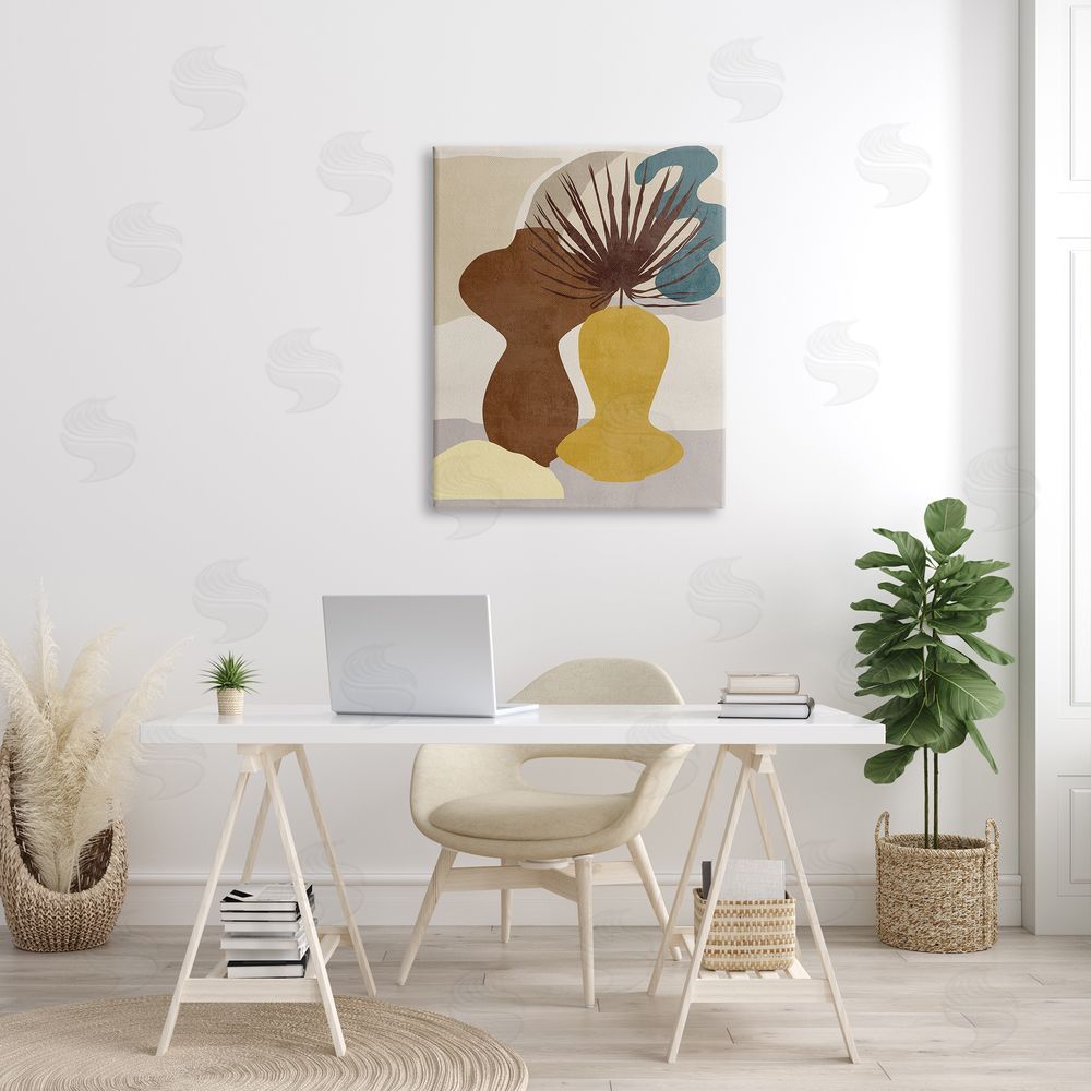 Melissa Wang Groovy Decorated Vases Brown Yellow Potted Palm Plant