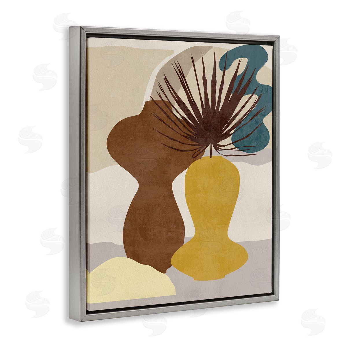 Melissa Wang Groovy Decorated Vases Brown Yellow Potted Palm Plant