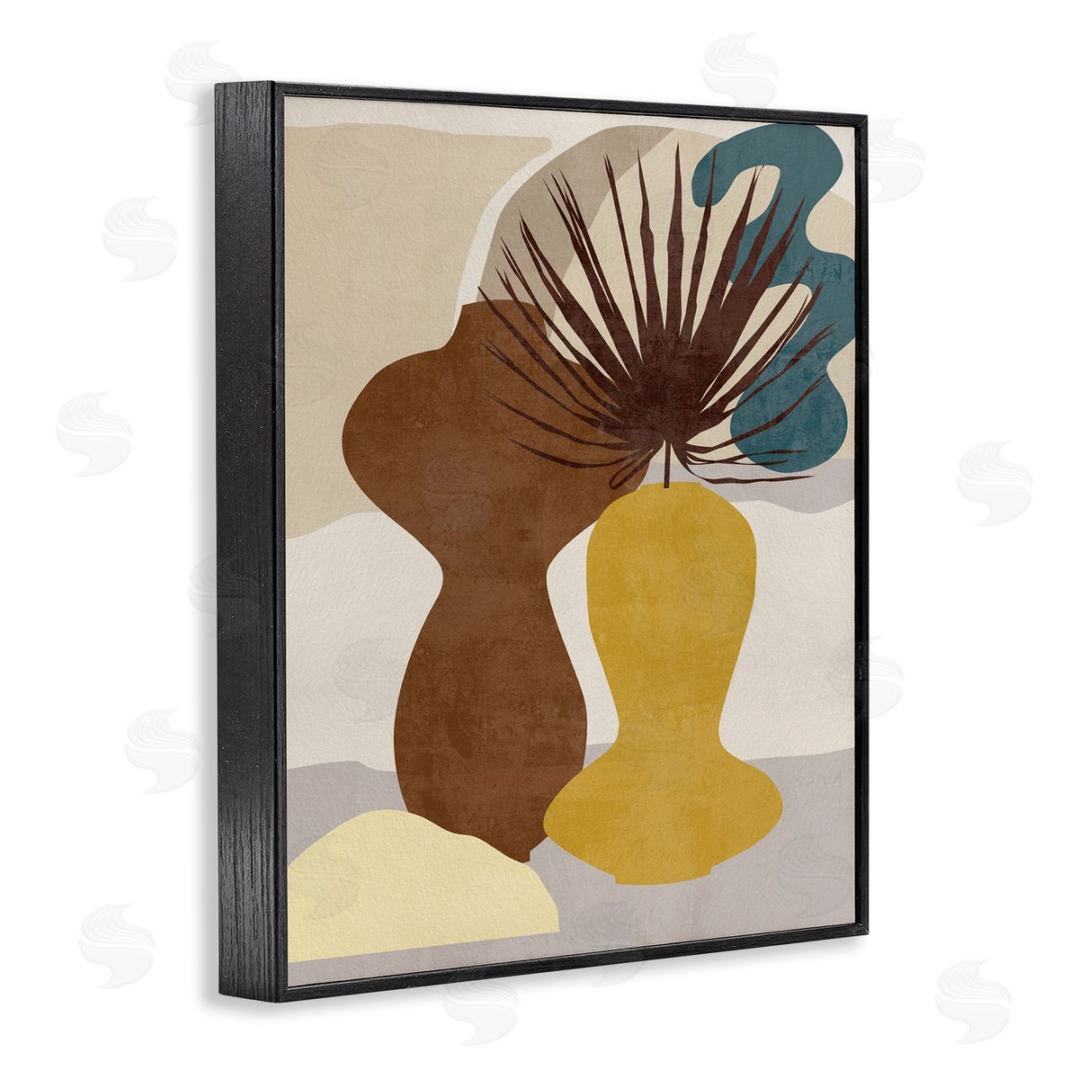 Melissa Wang Groovy Decorated Vases Brown Yellow Potted Palm Plant