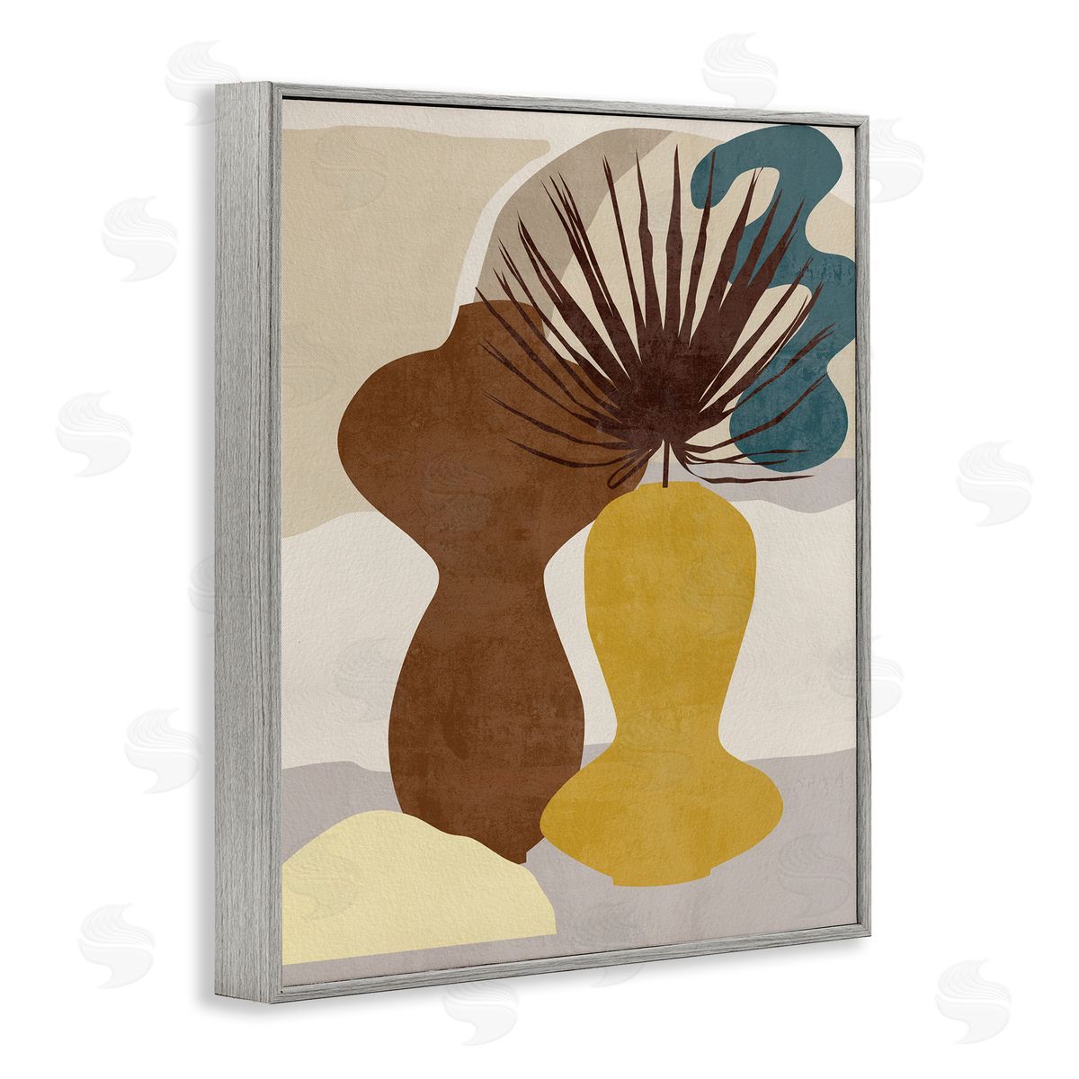 Melissa Wang Groovy Decorated Vases Brown Yellow Potted Palm Plant