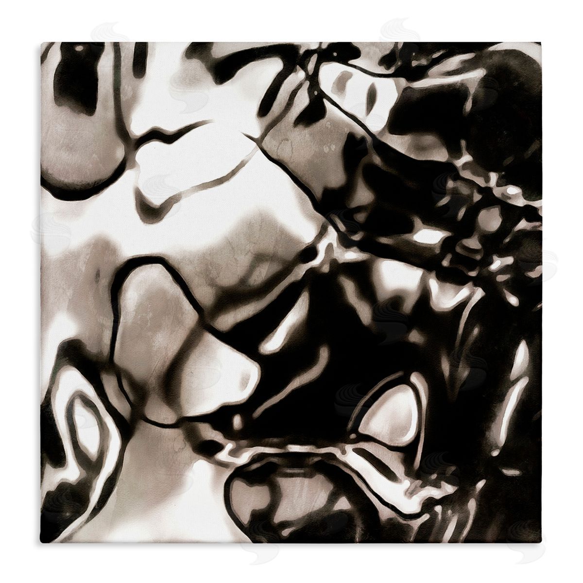 Alonzo Saunders Shimmering Glow Water Abstraction Monochromatic Grey Black Stretched Canvas Wall Art Print