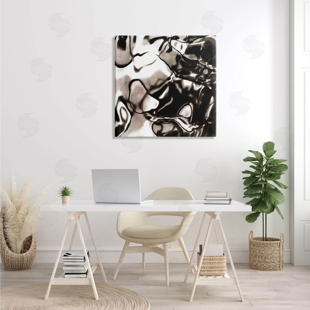 Alonzo Saunders Shimmering Glow Water Abstraction Monochromatic Grey Black Canvas Wall Art in Room