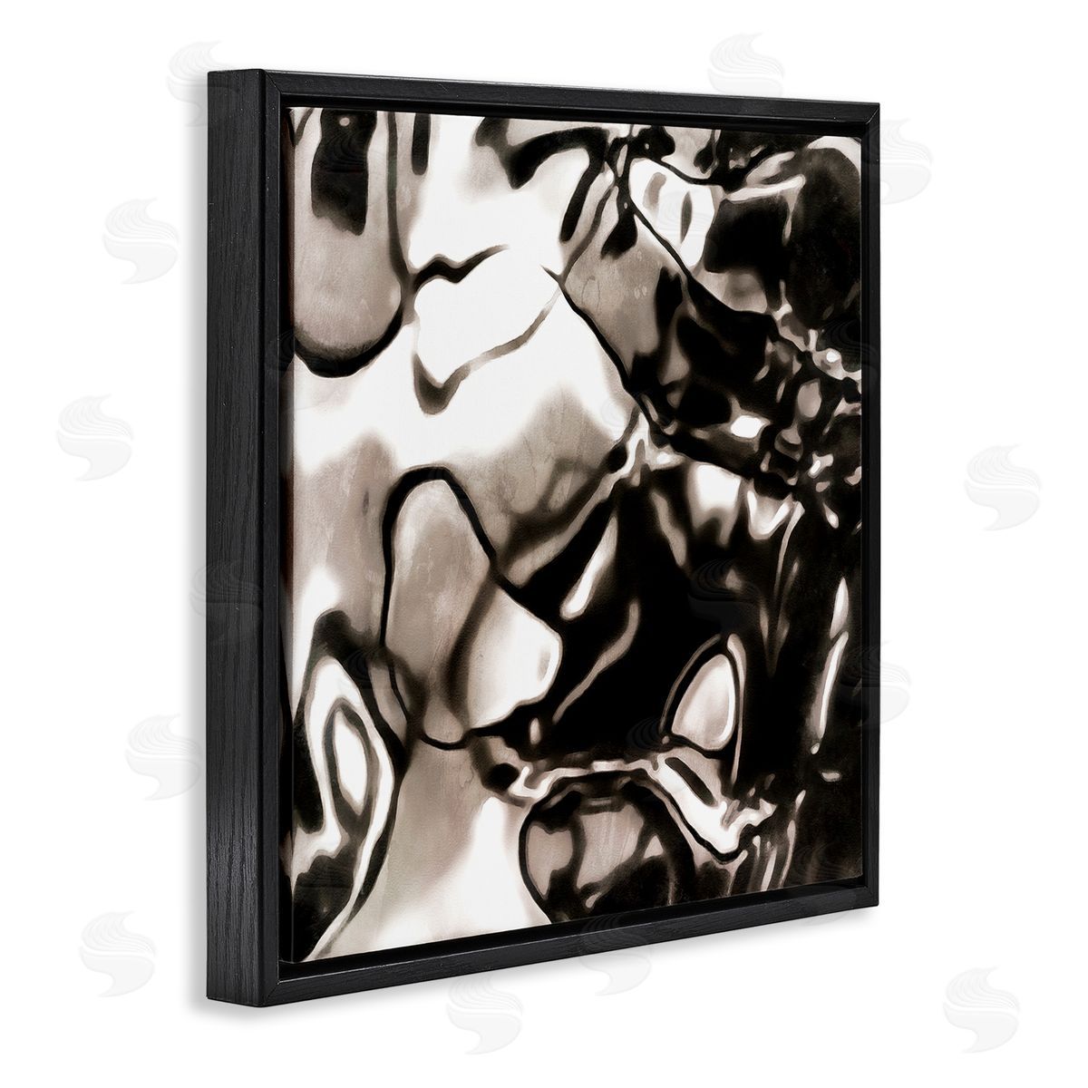 Alonzo Saunders Shimmering Glow Water Abstraction Monochromatic Grey Black Black Floating Frame Canvas Wall Art Print
