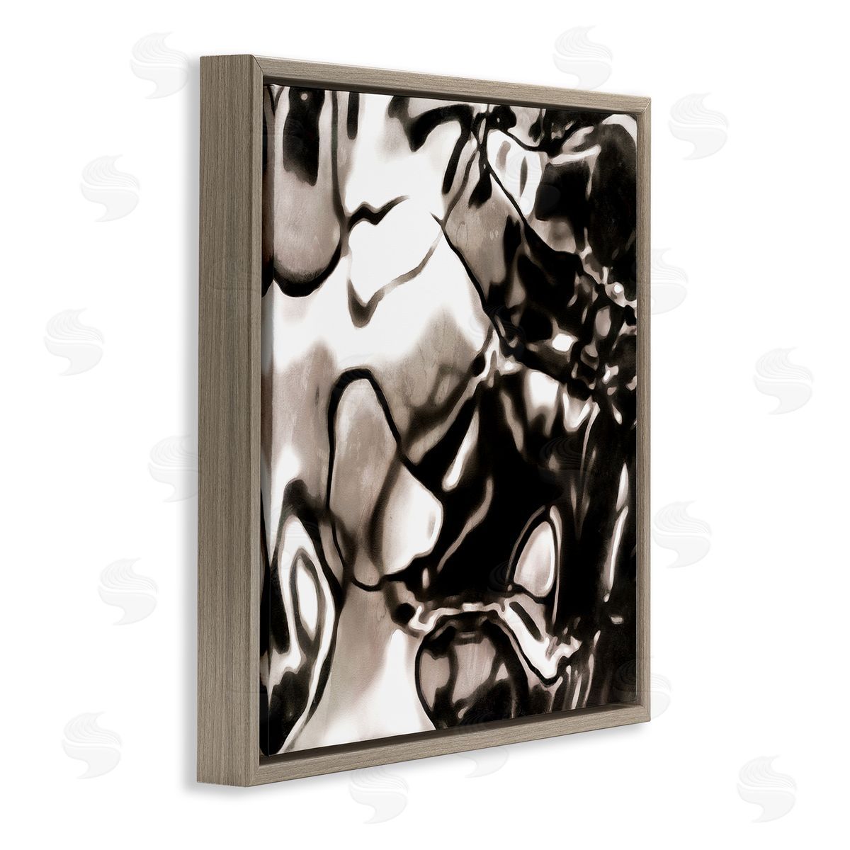 Alonzo Saunders Shimmering Glow Water Abstraction Monochromatic Grey Black Brown Floating Frame Canvas Wall Art Print