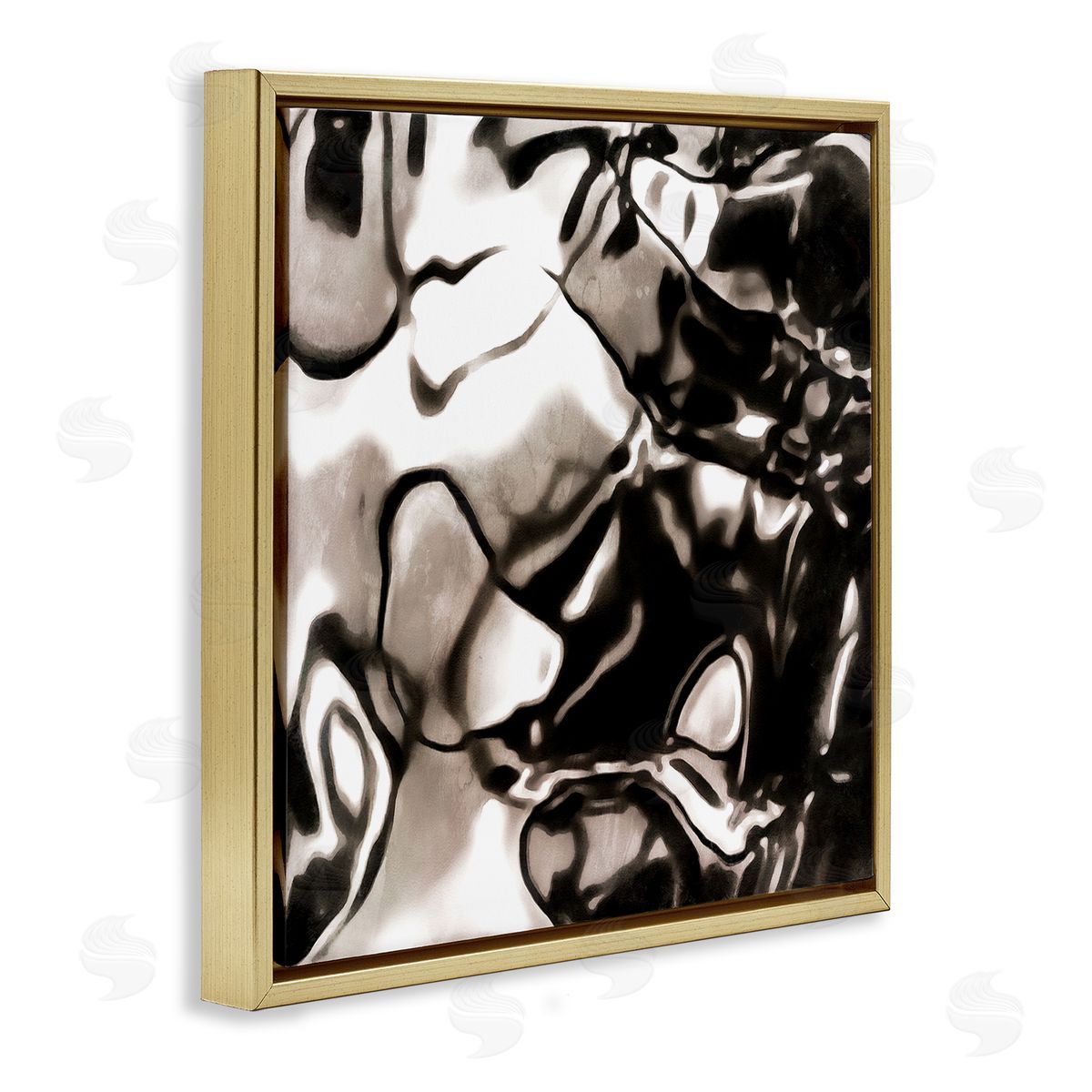 Alonzo Saunders Shimmering Glow Water Abstraction Monochromatic Grey Black Gold Floating Frame Canvas Wall Art Print