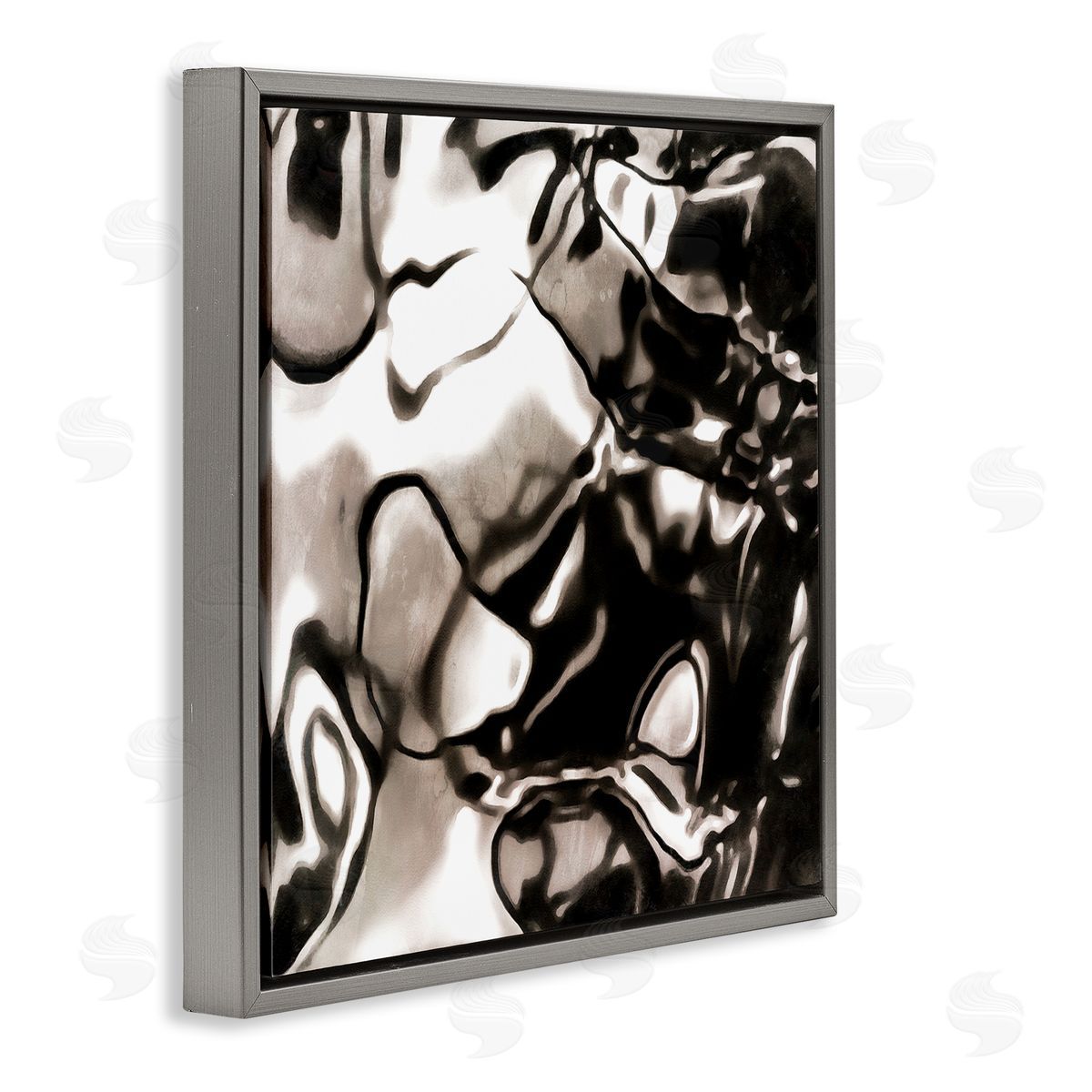 Alonzo Saunders Shimmering Glow Water Abstraction Monochromatic Grey Black Gray Floating Frame Canvas Wall Art Print