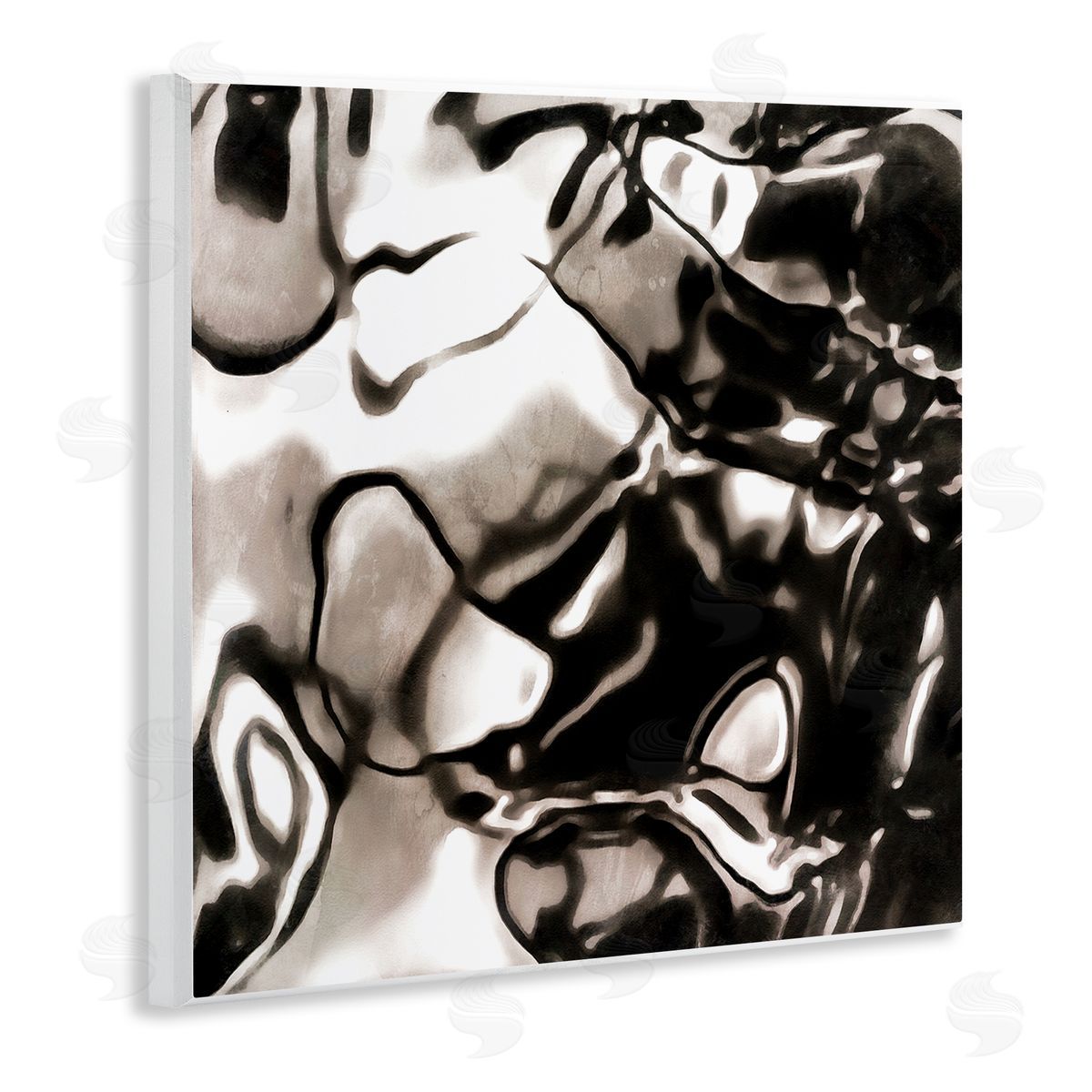Alonzo Saunders Shimmering Glow Water Abstraction Monochromatic Grey Black Wooden Wall Plaque Art Print