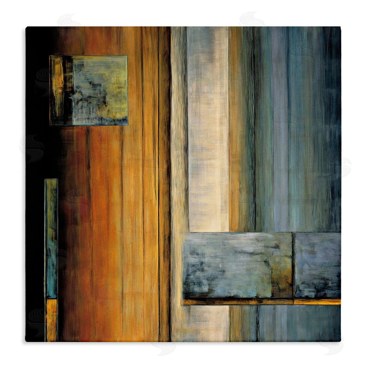 Aaron Summers Abstract Layered Rectangular Shapes Orange White Blue Stretched Canvas Wall Art Print