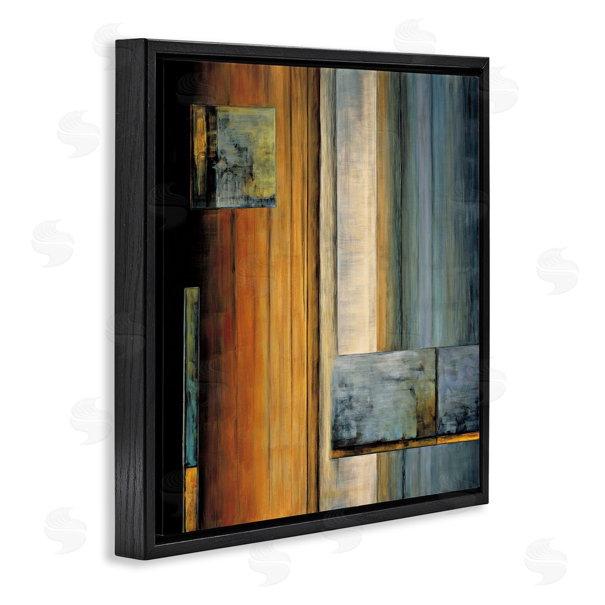 Aaron Summers Abstract Layered Rectangular Shapes Orange White Blue Black Floating Frame Canvas Wall Art Print