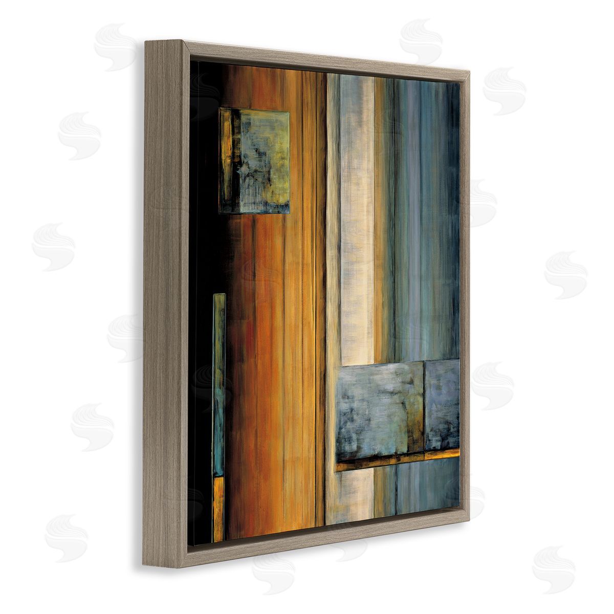 Aaron Summers Abstract Layered Rectangular Shapes Orange White Blue Brown Floating Frame Canvas Wall Art Print
