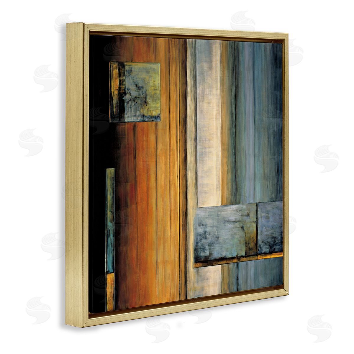 Aaron Summers Abstract Layered Rectangular Shapes Orange White Blue Gold Floating Frame Canvas Wall Art Print