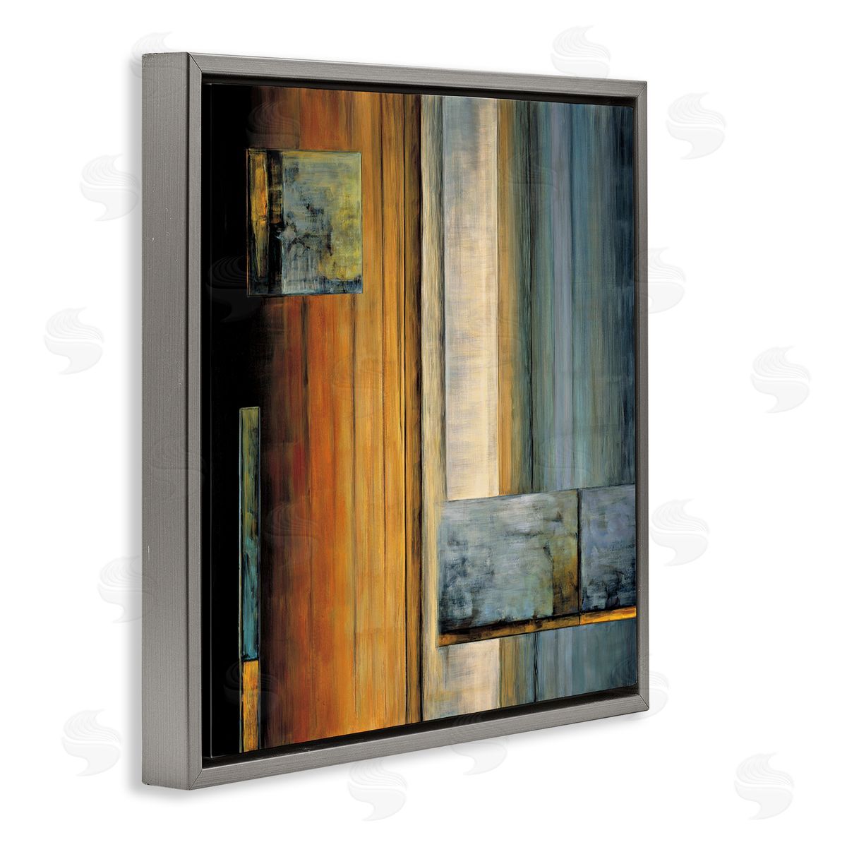 Aaron Summers Abstract Layered Rectangular Shapes Orange White Blue Gray Floating Frame Canvas Wall Art Print