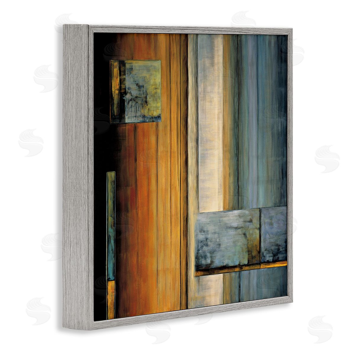 Aaron Summers Abstract Layered Rectangular Shapes Orange White Blue Gray Framed Glicee Wall Art Print