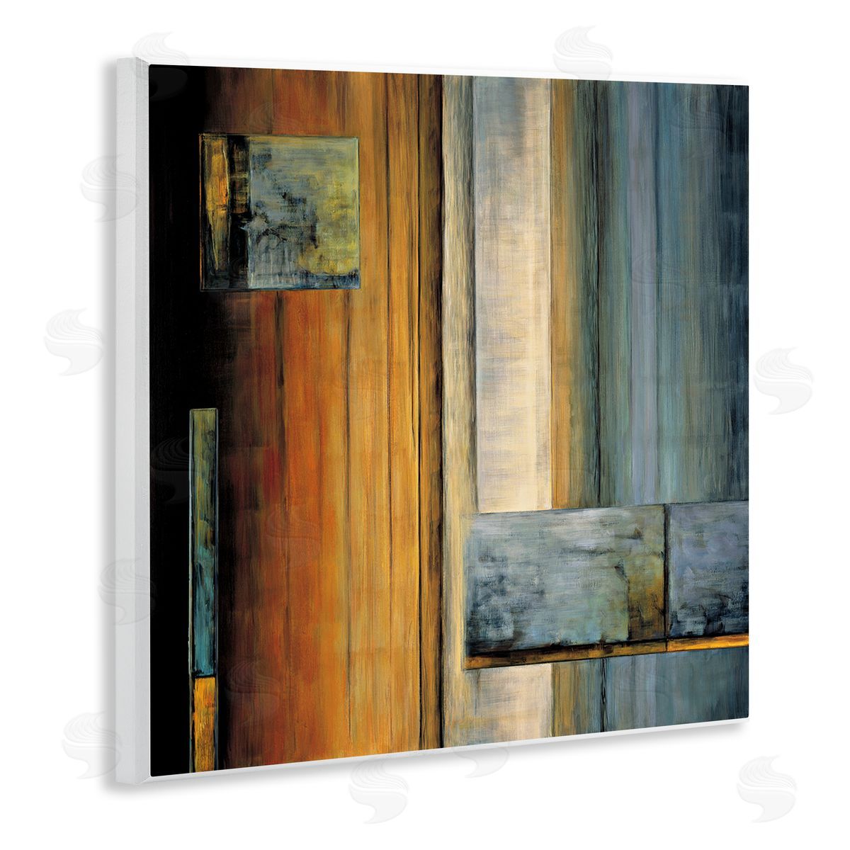 Aaron Summers Abstract Layered Rectangular Shapes Orange White Blue Wooden Wall Plaque Art Print
