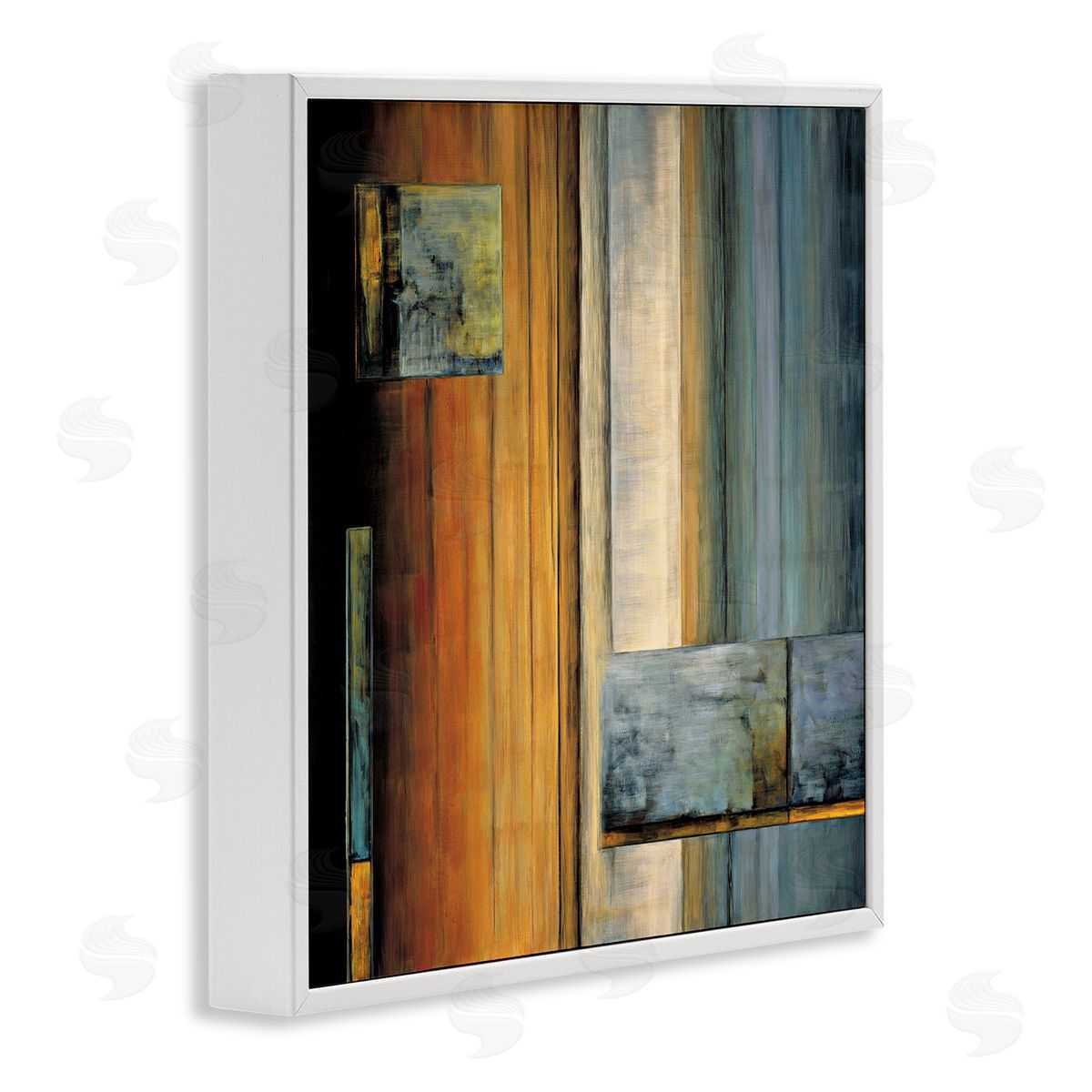 Aaron Summers Abstract Layered Rectangular Shapes Orange White Blue White Framed Glicee Wall Art Print