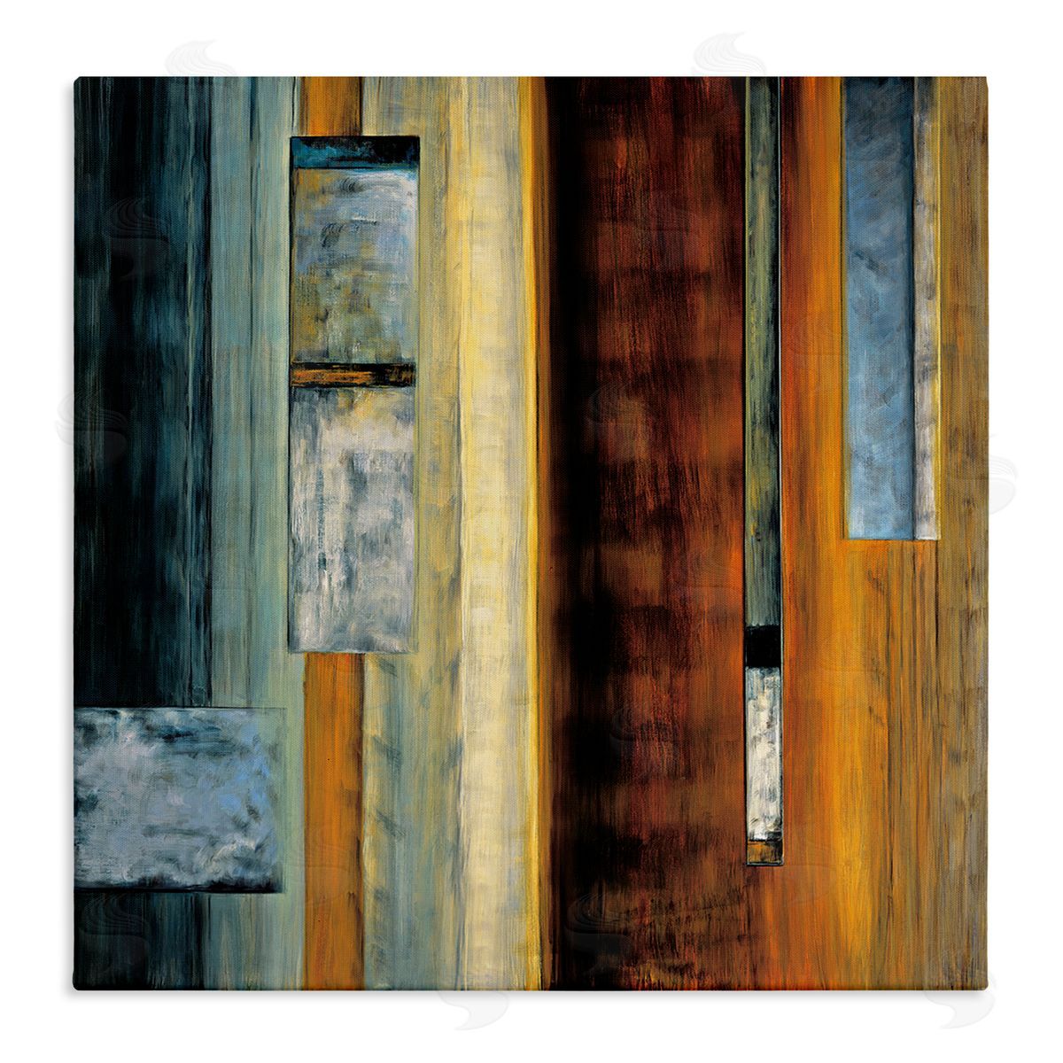 Aaron Summers Rustic Rectangular Abstraction Brown Orange Blue Stretched Canvas Wall Art Print