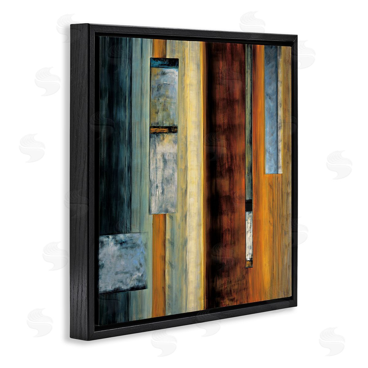Aaron Summers Rustic Rectangular Abstraction Brown Orange Blue Black Floating Frame Canvas Wall Art Print