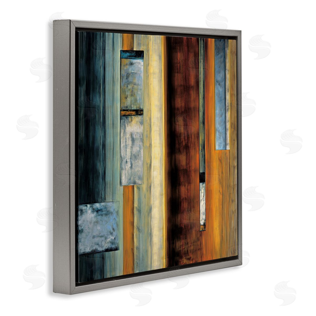 Aaron Summers Rustic Rectangular Abstraction Brown Orange Blue Gray Floating Frame Canvas Wall Art Print