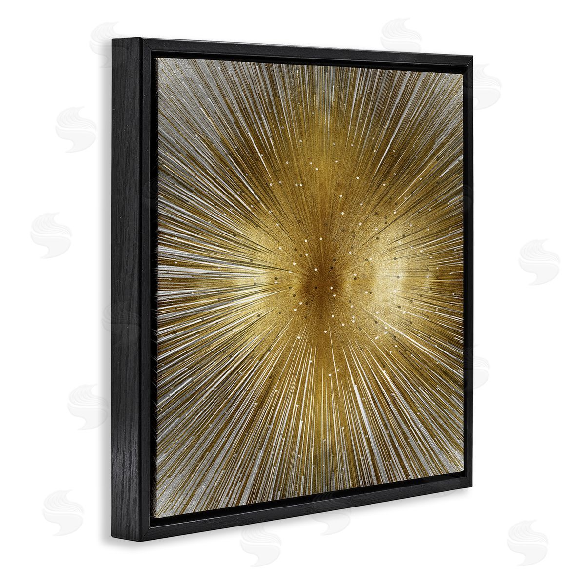 Abby Young Art Deco Abstract Sunburst Lines Polka Dots Black Floating Frame Canvas Wall Art Print