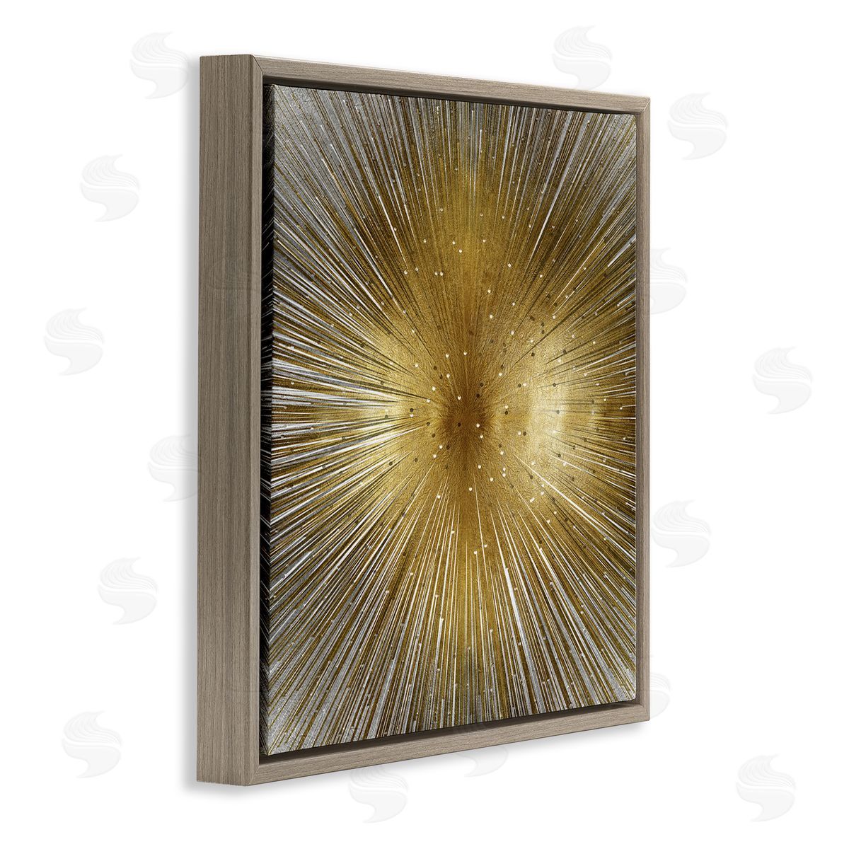 Abby Young Art Deco Abstract Sunburst Lines Polka Dots Brown Floating Frame Canvas Wall Art Print